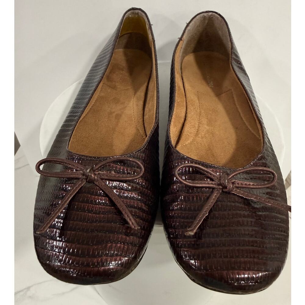 Espresso Brown Croc Embossed Leather Ballet Flats Naturalizer Bow Womens Size 9M